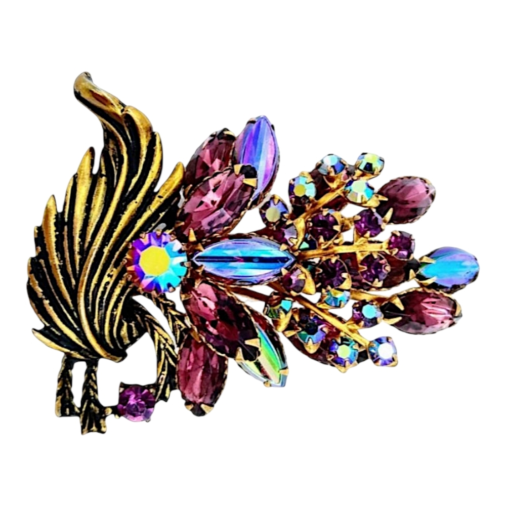 Lush Purple Vintage Rhinestone Brooch, Unsigned Selini